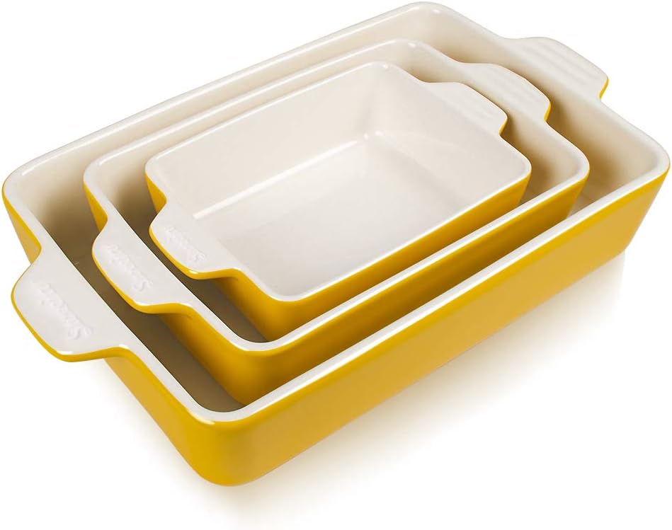 Sweejar Ceramic Bakeware Set - Rectangular Lasagna Dish for Oven & Daily Use | 11.8 x 7.8 x 2.76 Inches - Yellow