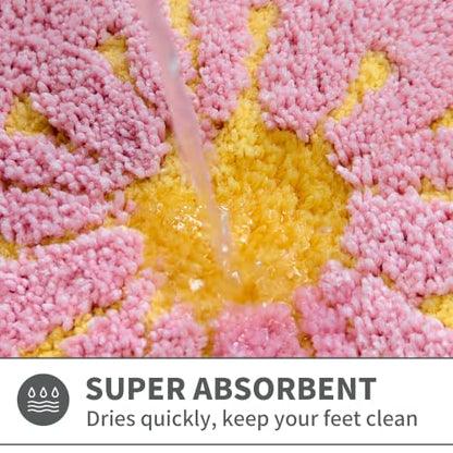 Pink Cute Flower Bath Rug 20x32 Inch Non-Slip Absorbent Bathroom Mat - Cherry Variation