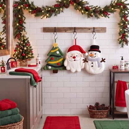 Christmas Coral Fleece Hand Towels Set with Hanging Hooks - 3 Pack