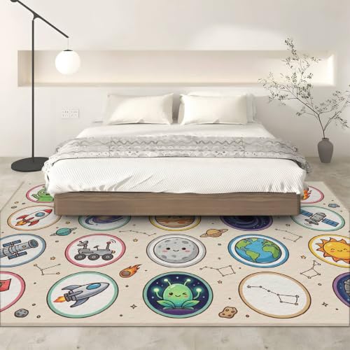 Retro Space Area Rug 3x4ft - Solar System Kids Room Carpet - Variation 5