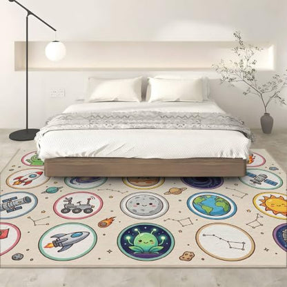 Retro Space Area Rug 3x4ft - Solar System Kids Room Carpet - Variation 5
