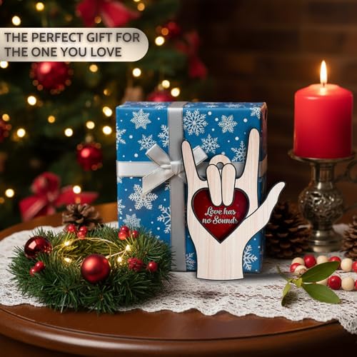 Sign Language Ornament - I Love You Hand Sign Christmas Decor, Wooden & Acrylic, Holiday Gift