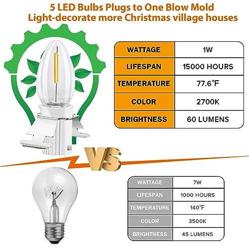Christmas Village Lights Set - 10 Warm White C7 LED Bulbs for Holiday Decor