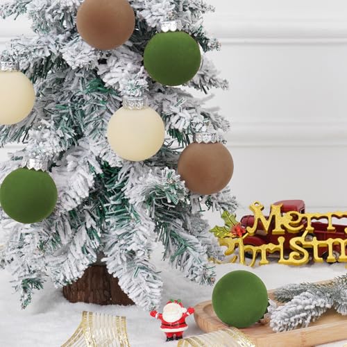 Velvet Christmas Ornaments Set - 45 Mixed Sizes in Brown Green and Off-White