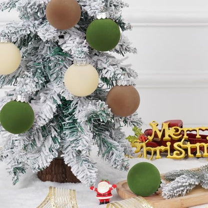 Velvet Christmas Ornaments Set - 45 Mixed Sizes in Brown Green and Off-White