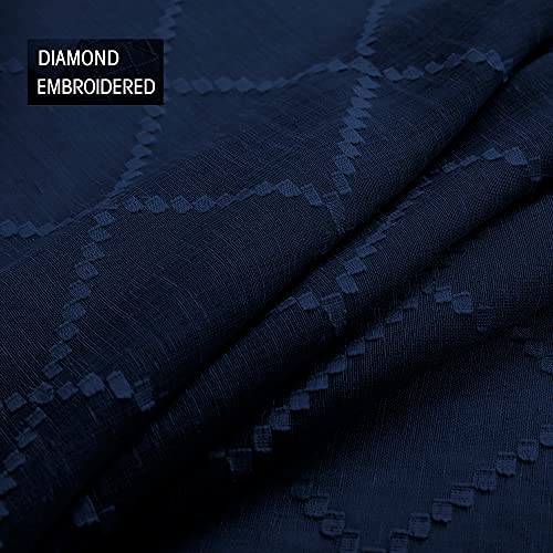 Navy Blue Sheer Curtains 52W x 84L Set of 2 Diamond Embroidered Drapes for Living Room & Bedroom - Winter Holiday Decor