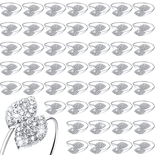 12-Piece Silver Napkin Rings Set with Rhinestone Double Leaves for Thanksgiving