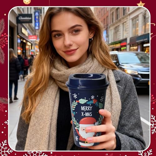 30 Pack Christmas Reusable Coffee Cups with Lids 16oz - Holiday Plastic Tumblers for Hot & Cold Drinks - Festive Gift Set for Women Teachers Friends - Chic Variation
