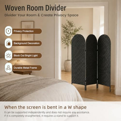 3 Panel Short Room Divider with Metal Frame - 3 Panels Black / 120 cm Tall