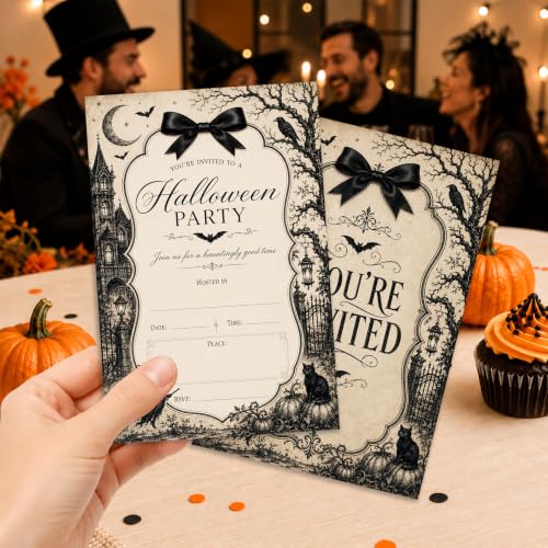 Vintage Gothic Halloween Party Invitations with Envelopes - Dark Victorian
