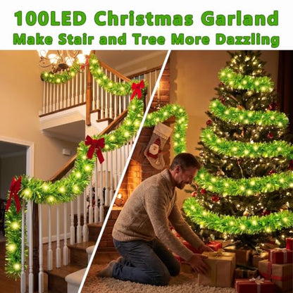 Lime Green Christmas Garland with 100 LED Lights - 20ft Variation