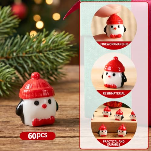 Christmas Hat Mini Resin Penguins Figures Set - 60 Pieces Holiday Decor