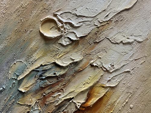 Hand-Painted Colorful Abstract Wall Art Canvas - 24x48 Inch Teal & Yellow-Brown