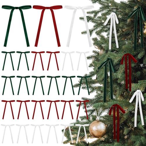 24 Pcs Festive Color Velvet Christmas Tree Bow 5x7 Inches - Holiday Decor