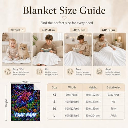 Personalized Dinosaur Blanket for Kids - Black Custom Boy Throw