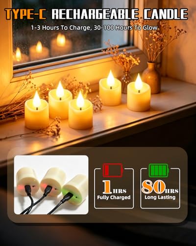 Rechargeable Flameless Tea Lights 12 Pack with Remote & Timer - Safe LED Candles