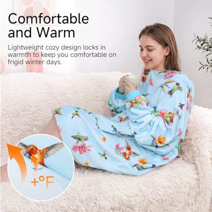 Women Wearable Blanket Hoodie Hummingbird Christmas Gift - Adult Variation
