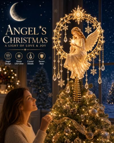 Angel’s Christmas Moon Lighted Tree Topper - Variation #a