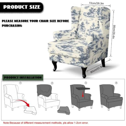 Vintage Sailboat House Wing Back Chair Cover Set with Arms - 2 Pieces