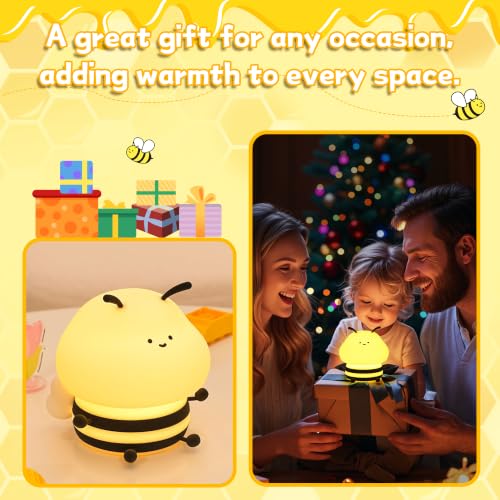Cute Bee Night Light for Nursery - Silicone Animal Lamp with Dimming & 9 Lighting Effects - Color 4