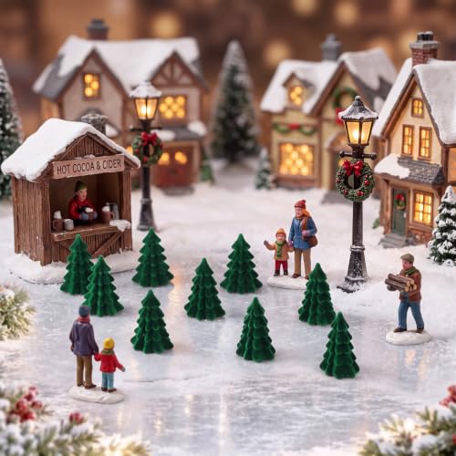 Mini Christmas Tree Figurines 50 Pack Velvet Flocked 1.6 Inch Green
