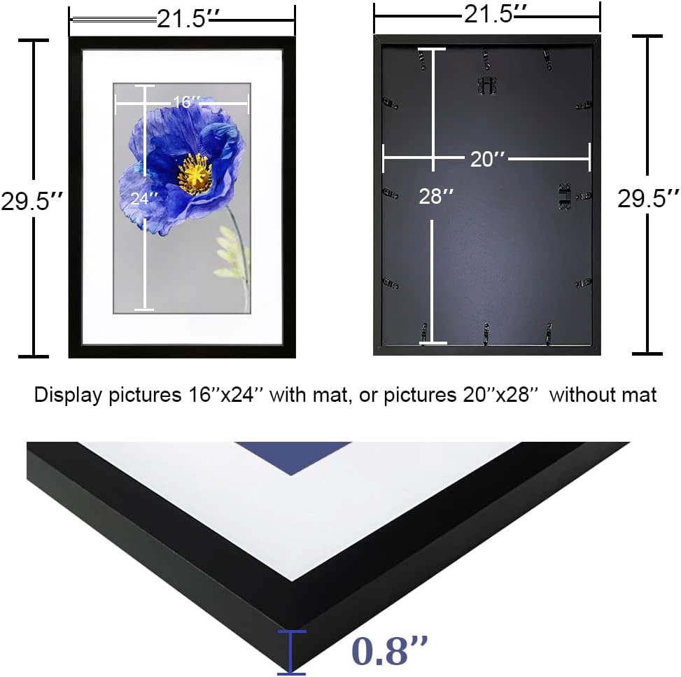 VNVNK 20x28 Black Picture Frame - Ideal for 20x28 Inch Photos Without Mat or 16x24 Inch With Mat | Home Decor