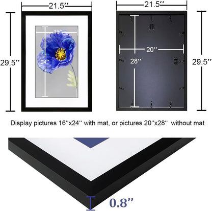 VNVNK 20x28 Black Picture Frame - Ideal for 20x28 Inch Photos Without Mat or 16x24 Inch With Mat | Home Decor