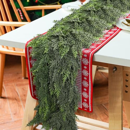 12FT Thick Christmas Cedar Garland with 300 Branches and Real Touch Layers - Extra Full, Green