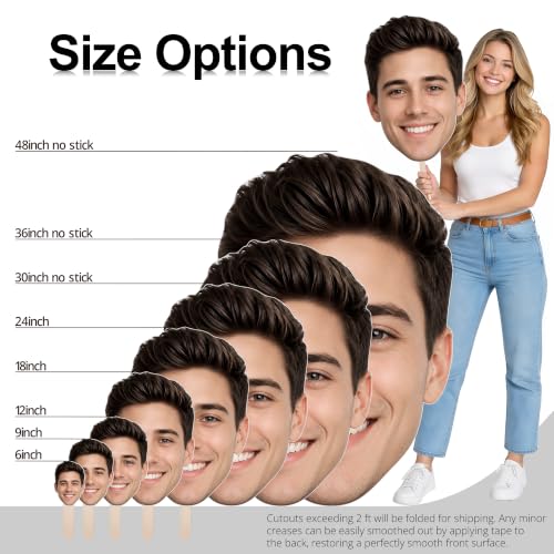 Personalized Big Head Photo Prop on Stick for Events and Parties (6-48 Inches)