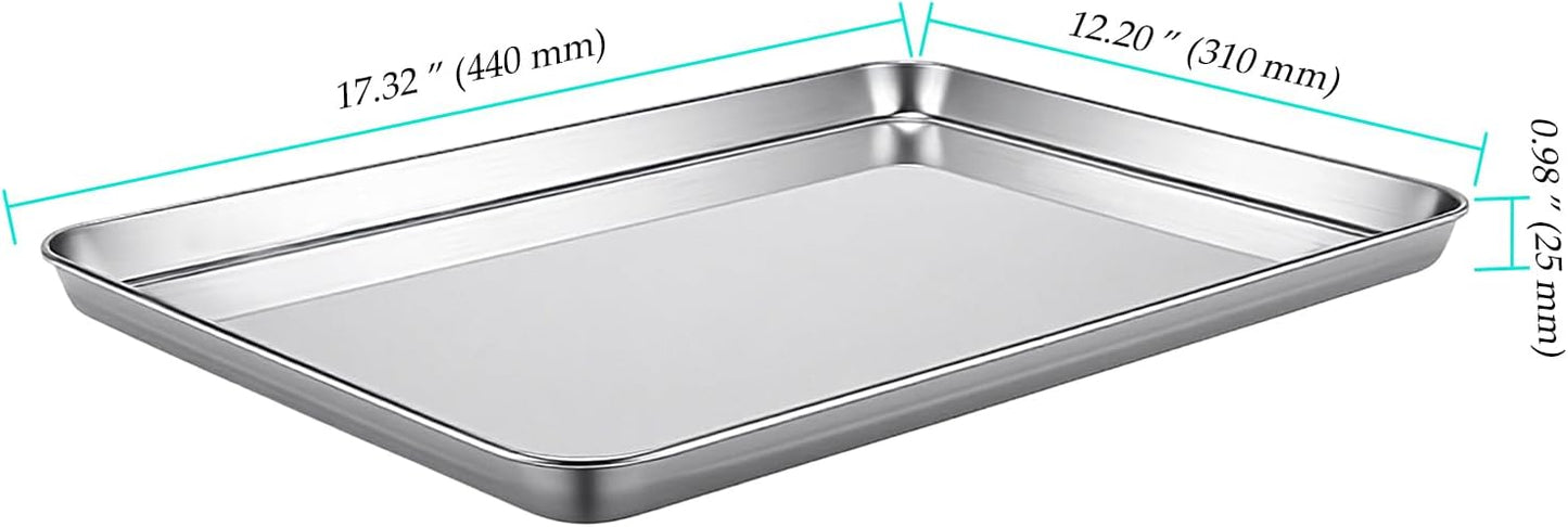 Skiennix Stainless Steel Baking Sheets - 4-Piece Set for Cooking & Roasting | 17.6 x 12.4 x 1 Inch