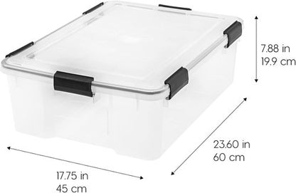 IRIS USA WeatherPro 41 Qt Storage Bins - BPA-Free Plastic, Stackable & Nestable with Tight Seal | Clear/Black, 4 Pack
