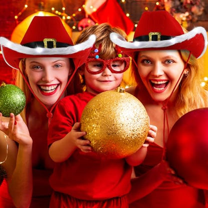 Suhine Christmas Cowboy Hats Light Up Santa Claus Cowgirl Hats Bulk - 18 Pack