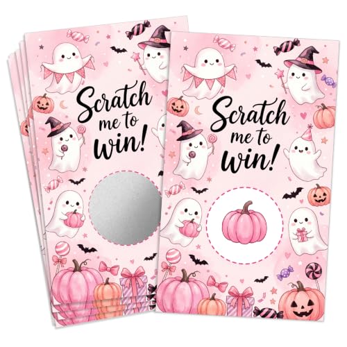 Pink Ghost Halloween Party Scratch Off Cards - 50 Pack, Variation Pink009