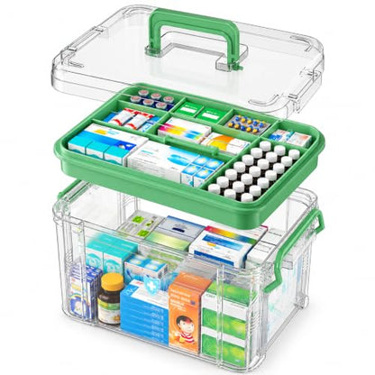 15QT Clear Plastic Medicine Organizer with Handle & Tray for First Aid, Medications, and Storage