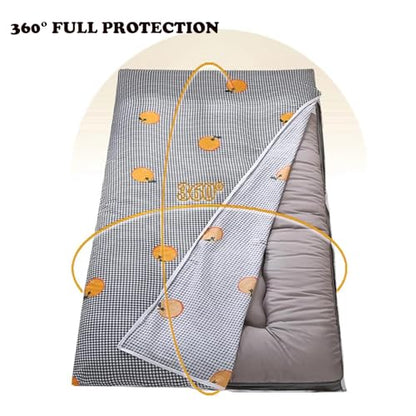 Japanese Futon Mattress Cover with Zipper - Cotton Fleece, 70.9x86.6in / 180x220cm