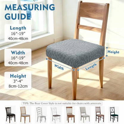 Stretch Dining Chair Seat Covers Set of 2 Light Grey - Washable Parson Chair Protectors with Elastic Bottom