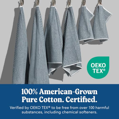 ONSEN Terry Cotton Waffle Bath Towel Set with Hand & Face Towels - Chambray Variation