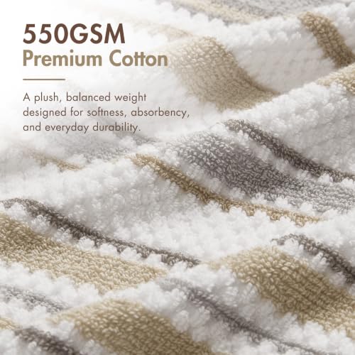 Neutral Cotton Bath Towel Set - 6-Piece, Soft Absorbent, Modern Stripe
