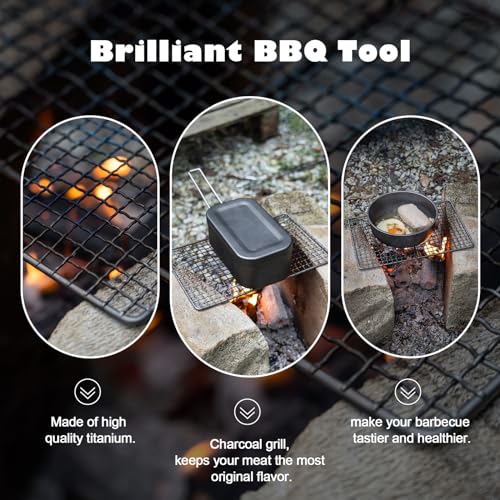 iBasingo Titanium Grill Outdoor Camping Charcoal BBQ Portable Mesh Grill Mini Ultralight Baking Cooling Rack Heavy Duty Dining Cooking Roasting Kitchen Utensils for Backpacking Hiking Ti2022C