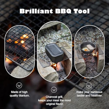 iBasingo Titanium Grill Outdoor Camping Charcoal BBQ Portable Mesh Grill Mini Ultralight Baking Cooling Rack Heavy Duty Dining Cooking Roasting Kitchen Utensils for Backpacking Hiking Ti2022C