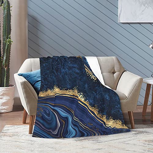 Perinsto Blue Painted Marble Throw Blanket Ultra Soft Warm All Season Marbling Painting Decorative Fleece Blankets for Bed Chair Car Sofa Couch Bedroom 50"X40"