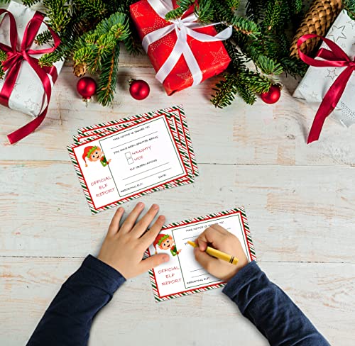 Elf Report Cards Set - 50 Naughty or Nice Christmas Notes 4x6 Inch
