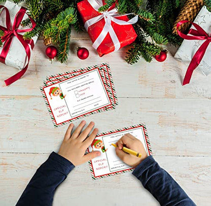 Elf Report Cards Set - 50 Naughty or Nice Christmas Notes 4x6 Inch