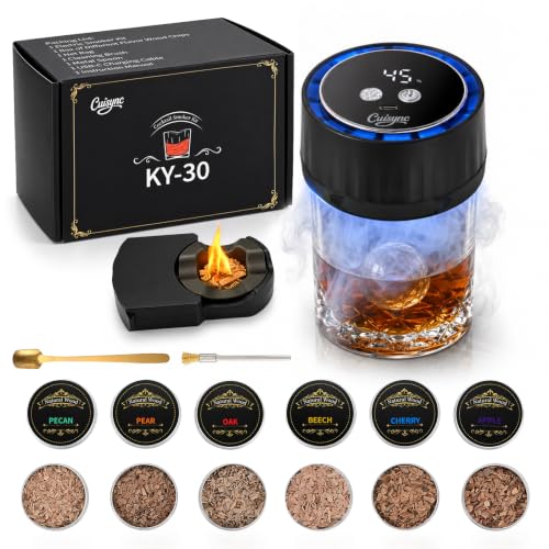 Electric Whiskey Smoker Kit with 6 Wood Chips & Colorful LED Lights - Black