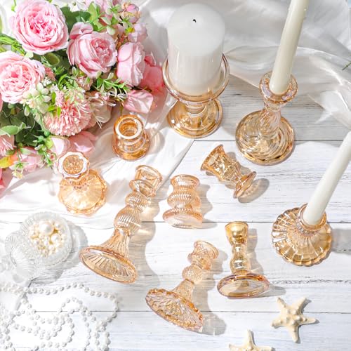 30Pcs Gold Glass Taper Candle Holders Assorted Sizes Elegant Decor