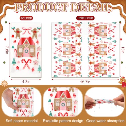 Gingerbread Man Christmas Napkins with Gold Foil - 200 Pack for Holiday Decoupage & Parties