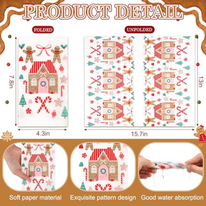 Gingerbread Man Christmas Napkins with Gold Foil - 200 Pack for Holiday Decoupage & Parties