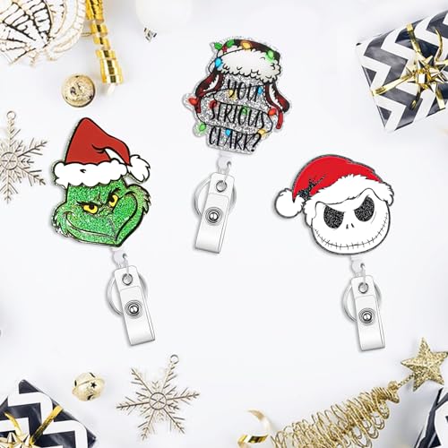 3Pcs Christmas Badge Reels Retractable Clip for Nurse Teacher Doctor Alligator Swivel