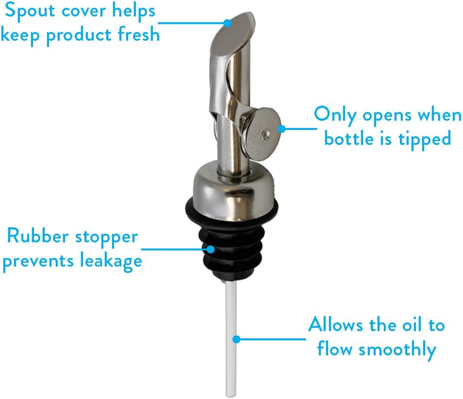 Pour Spout, Self Closing Stainless Steel Pour Spout | Olive Oil Pour Spout, Balsamic Vinegar Pour Spout, Liquor Bottle Pour Spout | Flip Top Speed Pourers Fit Most Bottles - Long Lasting - Durable (1)