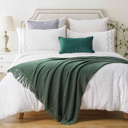 Dark Green Throw Blanket for Couch 60x80 Inches - Soft Farmhouse Style Bed Cover